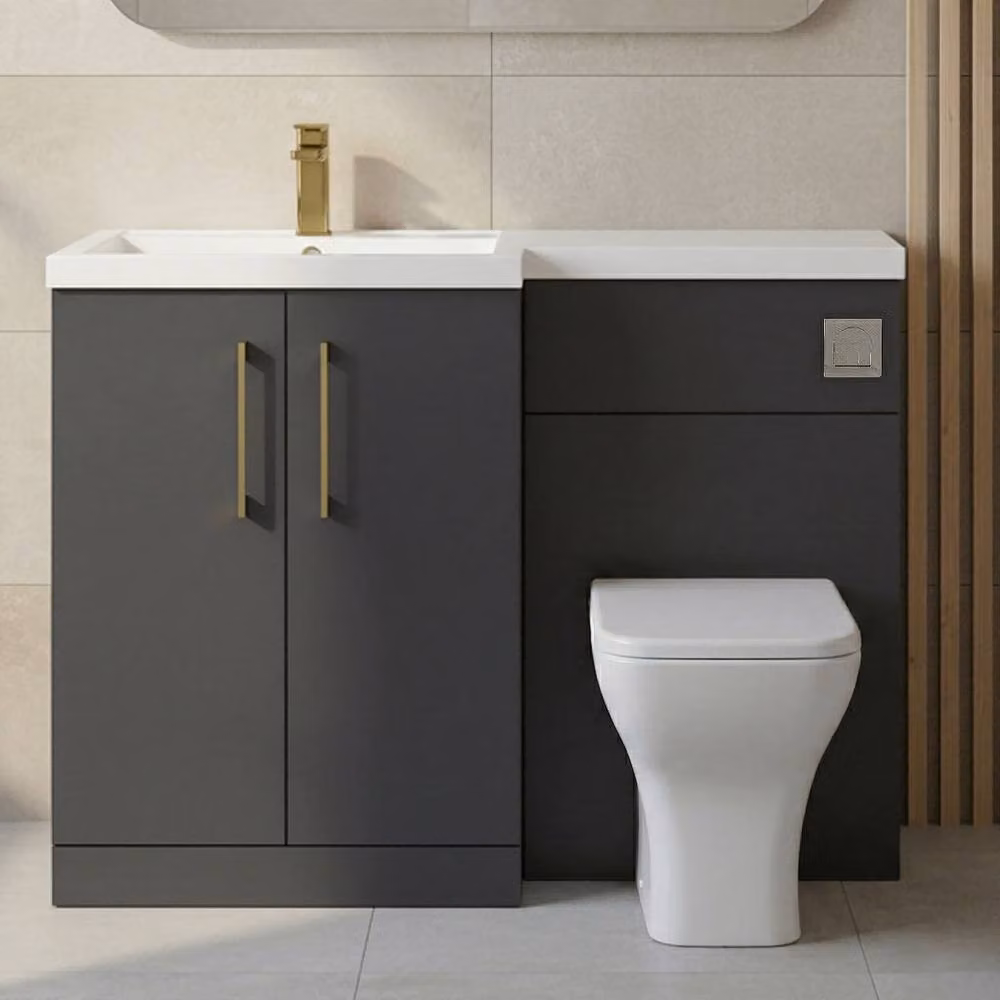 Balterley Modern Left-Hand Vanity and WC Unit Combination in Matt Dark Grey, W: 110 cm, H: 84 cm – 5