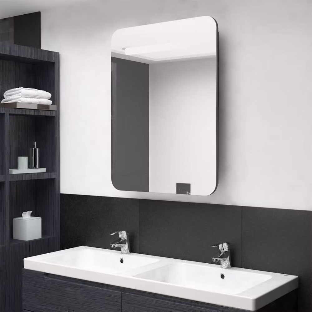 Berkfield Home LED Bathroom Mirror Cabinet in Grey, W/D/H: 60 x 11 x 80 cm – 1