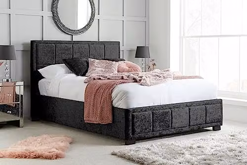Birlea Hannover Upholstered Velvet Bed in Black, Double (W: 140 cm, H: 101 cm, D: 207 cm) – 1