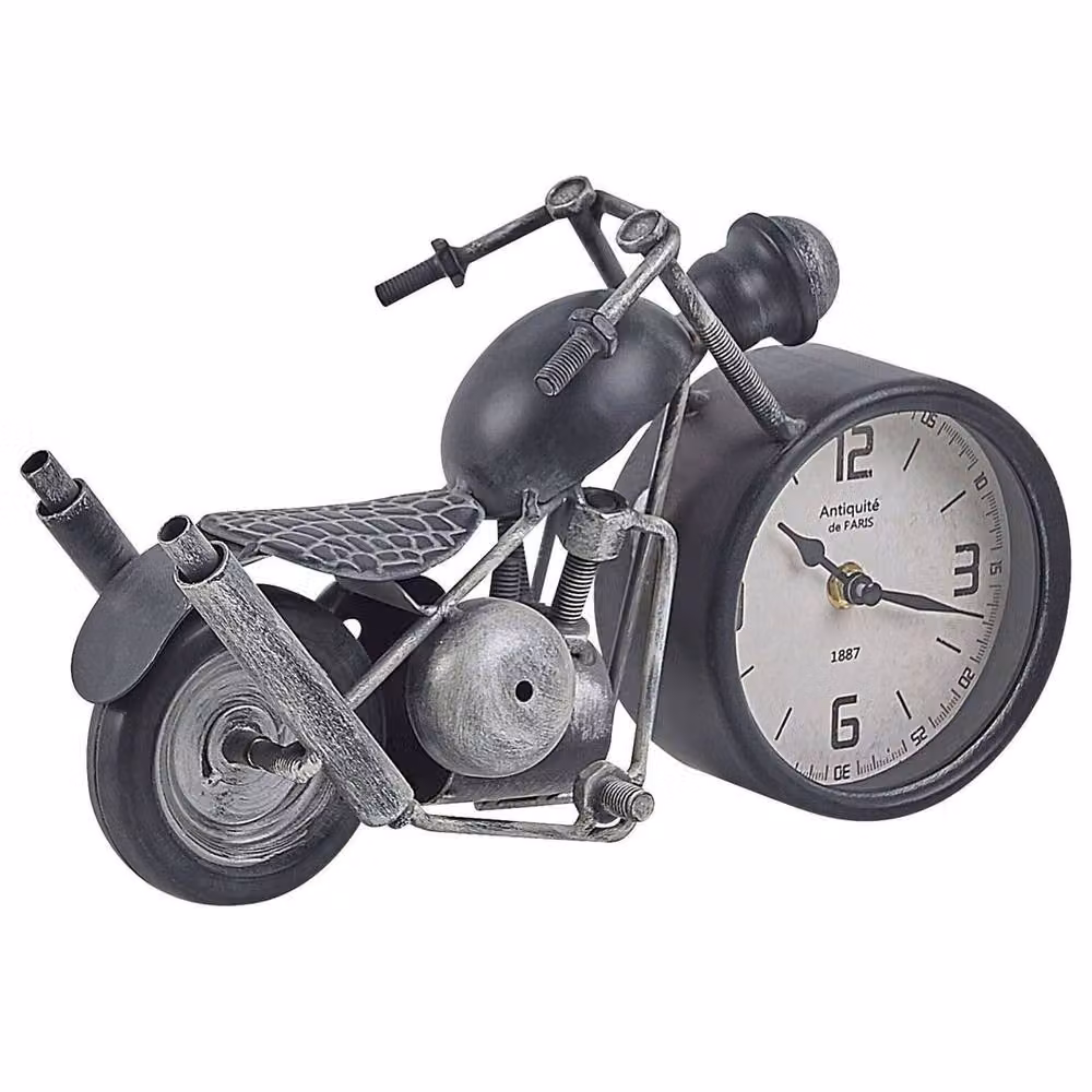 Wyld and Coco Motorcycle Analog Tabletop Clock in Black and Silver – 2