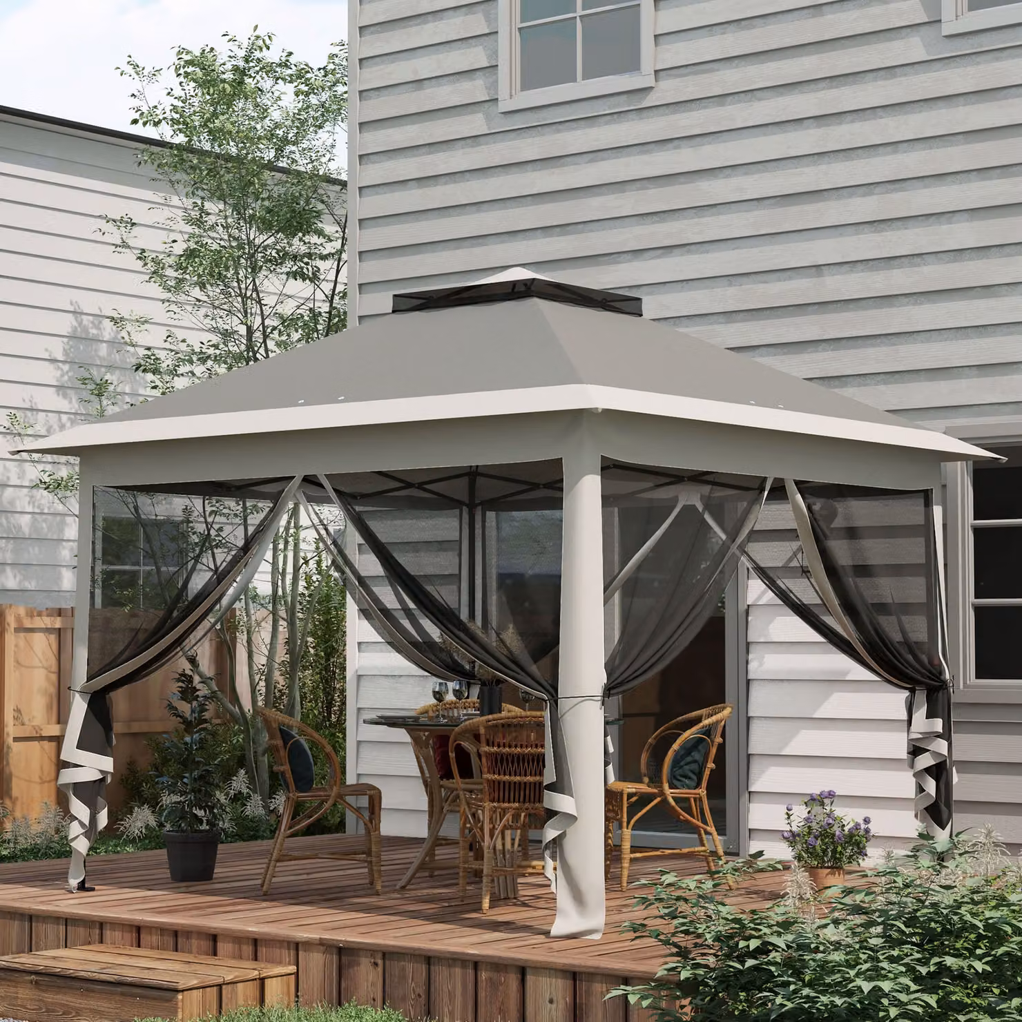 Outsunny Pop Up Gazebo with Sides and Waterproof Double Roof Canopy in Dark Grey, W: 330 cm, D: 330 cm, H: 288 cm – 2