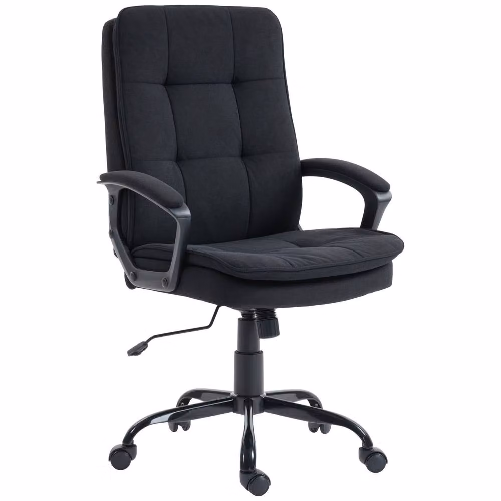 HOMCOM Black Fabric Office Task Chair with Armrests and Castors – 2