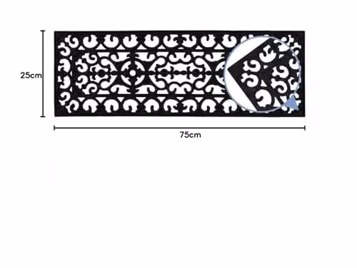JVL Lexi Wrought Iron Effect Rubber Step Mat, Black, Set of 3, W: 75 cm, D: 25 cm – 3
