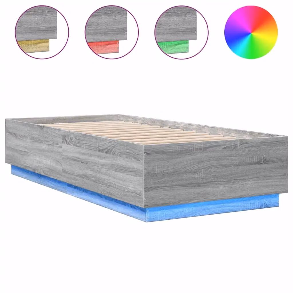 Berkfield Home Modern Bed Frame with LED Lighting and USB Charging Port, Grey Sonoma, W: 90 cm, L: 200 cm – 2