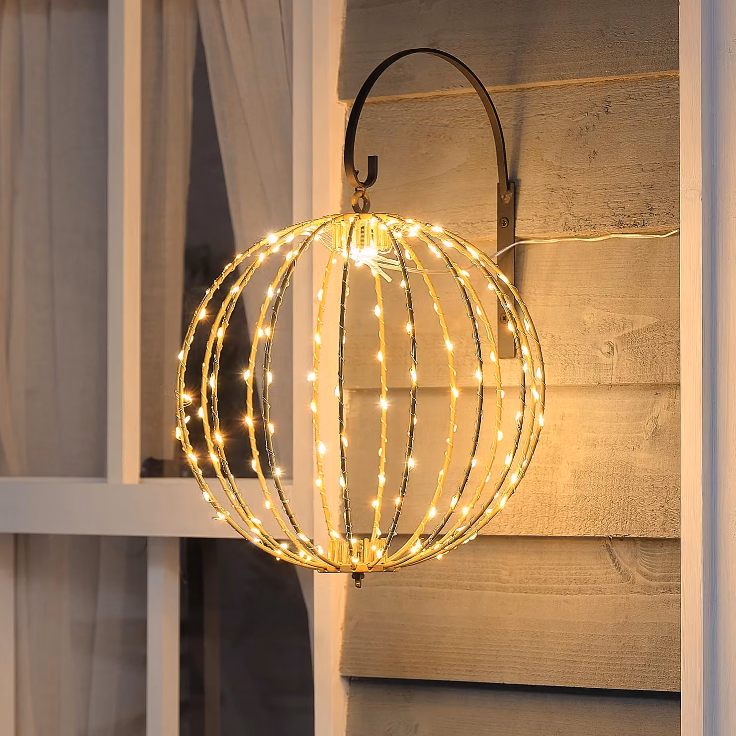 Lights4fun Gold Twinkling Micro LED Hanging Outdoor Sphere Decoration, Diameter: 28 cm