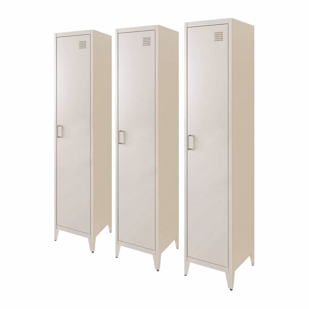 sweeek Set of 3 Metal Industrial Lockers in Beige with Hinged Doors and Internal Shelves, H 180 x W 38 x D 38 cm – 2