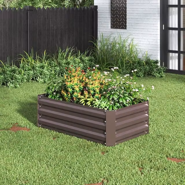 Breeins Rectangular Metal Raised Garden Bed in Brown, W/D/H: 100 x 30 x 30 cm