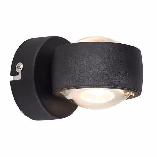 Globo Lighting Modern Round LED Up and Down Wall Light in Matt Black with Transparent Glass Shade, Warm White 3000K