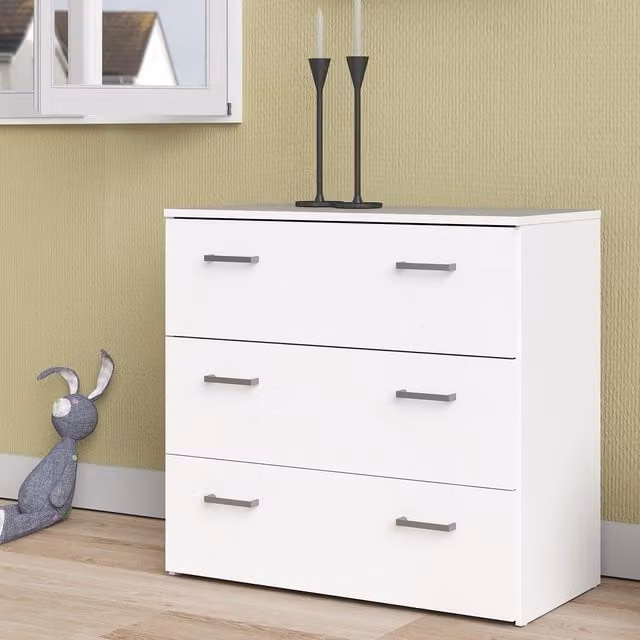 Furniture To Go Space Chest of 3 Drawers in White Lacquered MDF