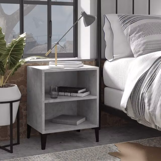 Berkfield Home Bed Cabinet with Metal Legs in Concrete Grey, W/D/H: 40 x 30 x 50 cm – 1
