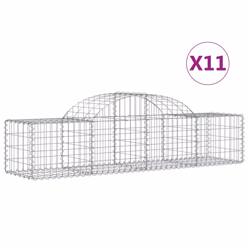 Berkfield Home Arched Gabion Baskets, 11 Piece Set, Silver Galvanised Steel, W: 200 cm, D: 50 cm, H: 40-60 cm – 2