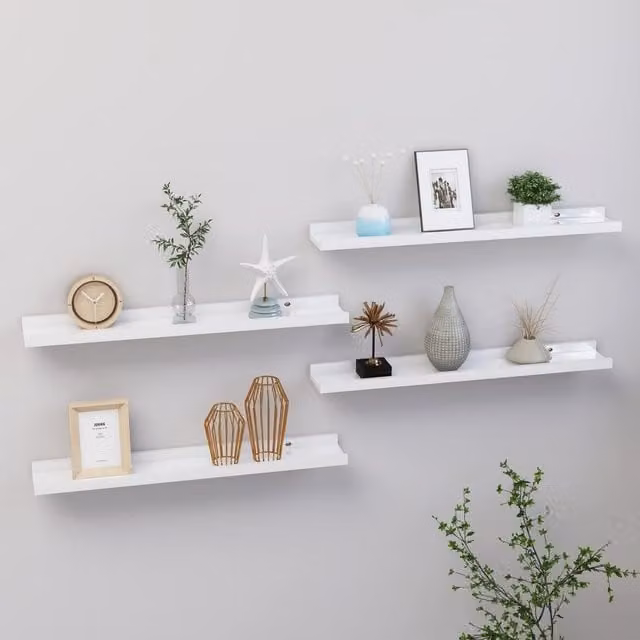 Berkfield Home Wall Mounted Shelves, 4 Piece Set, High Gloss White, W: 60 cm, D: 9 cm, H: 3 cm – 1