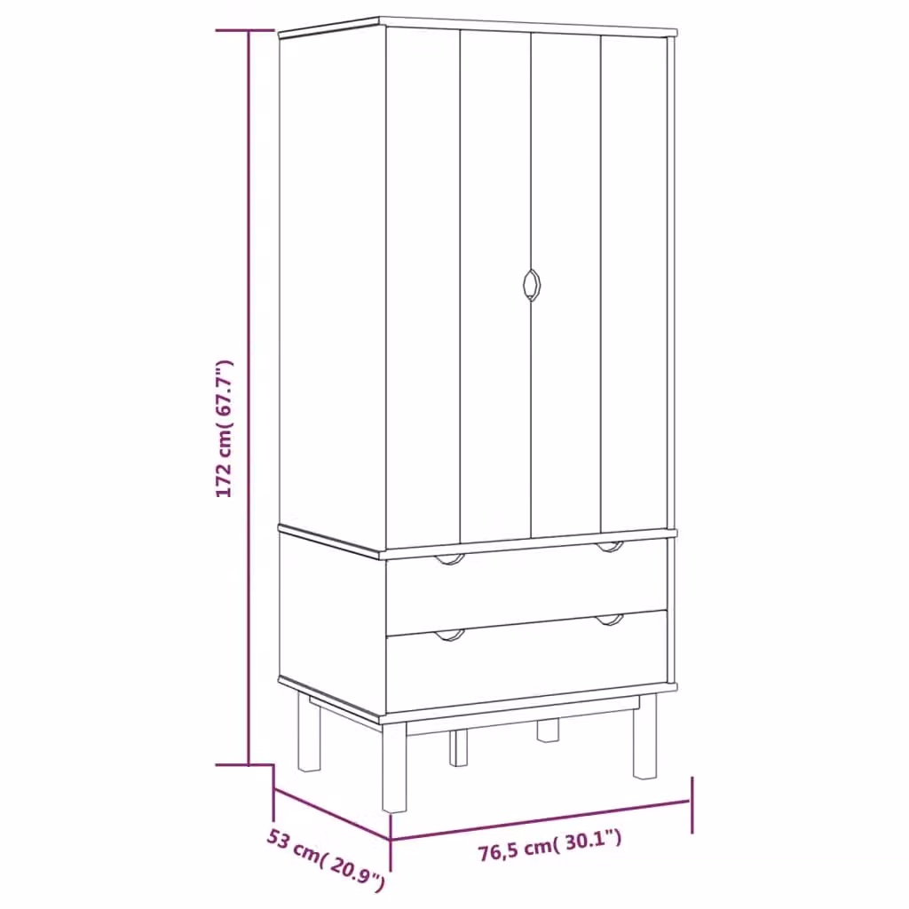 Berkfield Home OTTA Wardrobe in Brown and Grey Solid Pine, W/D/H: 76.5 x 53 x 172 cm – 3