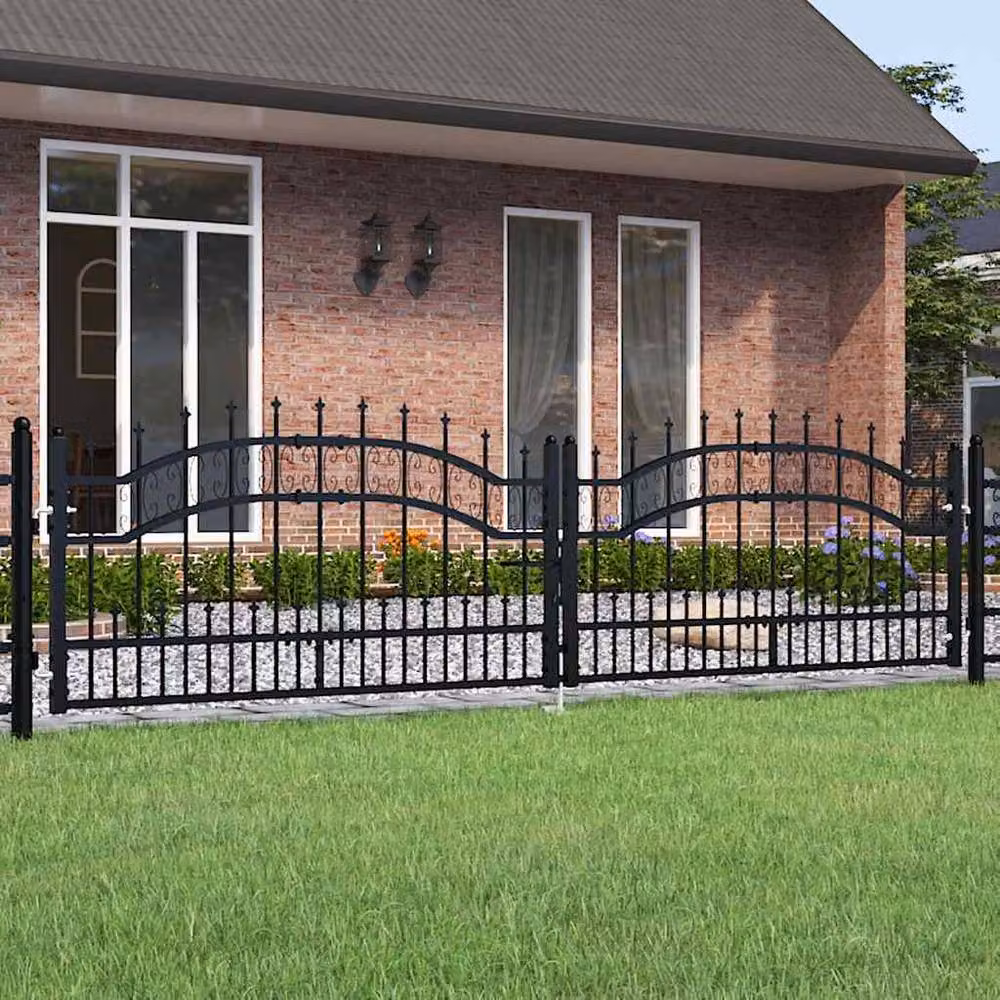 Berkfield Home Black Spear Top Fence Gate in Powder-coated Steel, W: 305 cm, H: 120 cm – 2