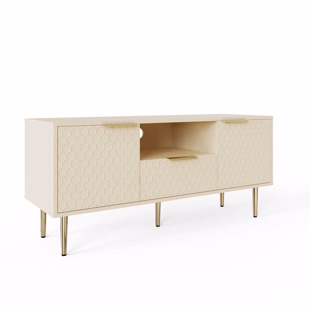 GFW Azariah Modern Geometric TV Unit in Beige Matt Ivory – 2