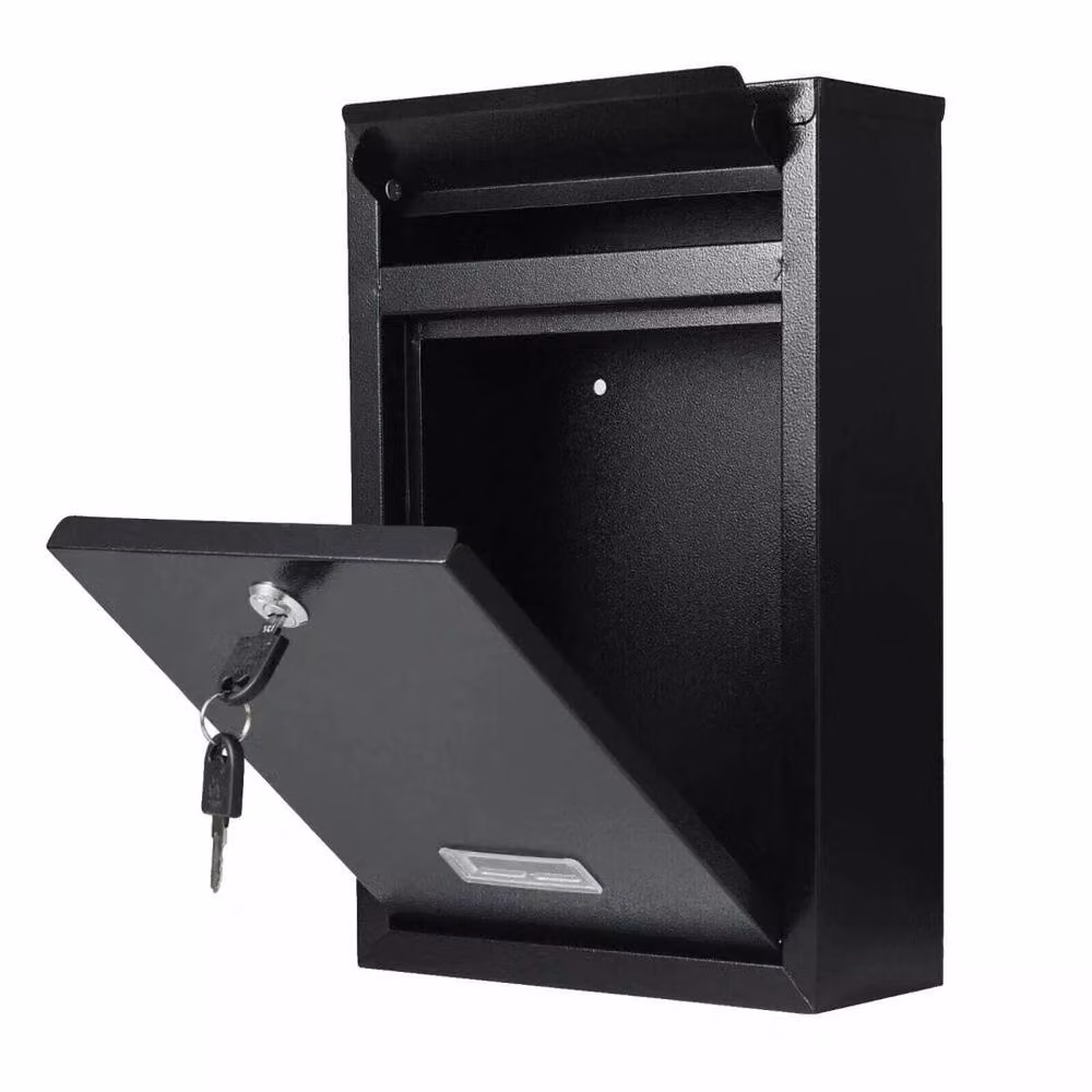 NESTLUNE Large Black Lockable Steel Enamel Wall Mounted Outdoor Post Box W/D/H: 32 x 32 x 9 cm – 3