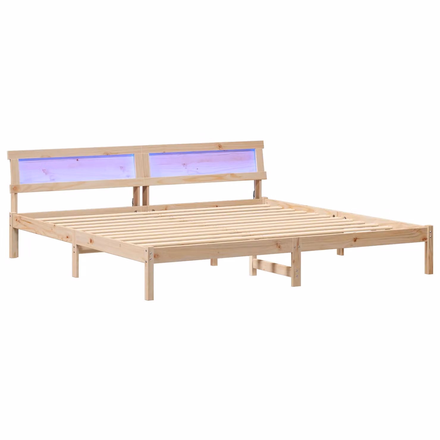 Berkfield Home Modern Solid Pine Wood Bed with LED Strip Light Headboard in Brown and Beige, W/D/H: 200 x 200 x 73 cm