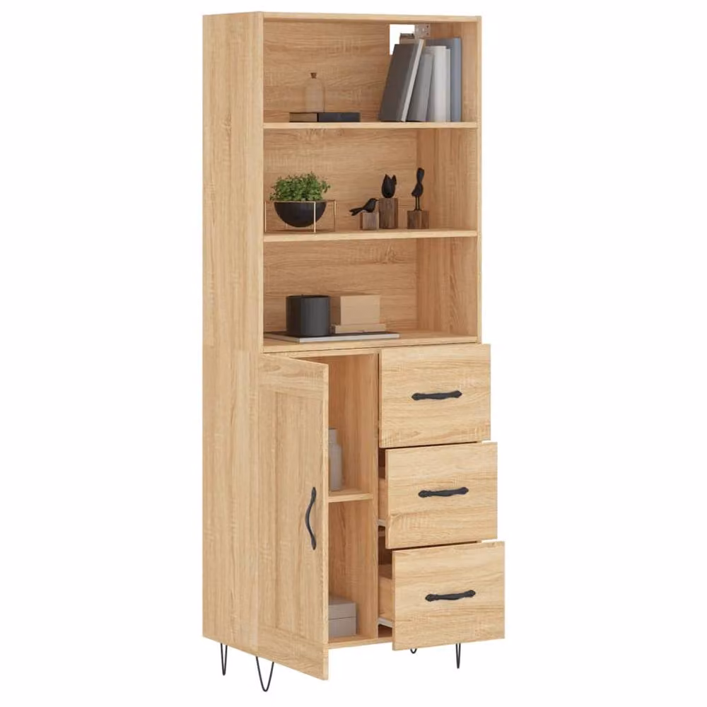 Berkfield Home Sonoma Oak Highboard in Light Oak, W/D/H: 69.5 x 34 x 180 cm – 2