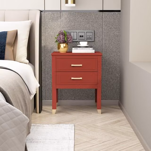 Cabinet Bits Palazzi 2 Drawer Bedside Table in Red Matt Metal