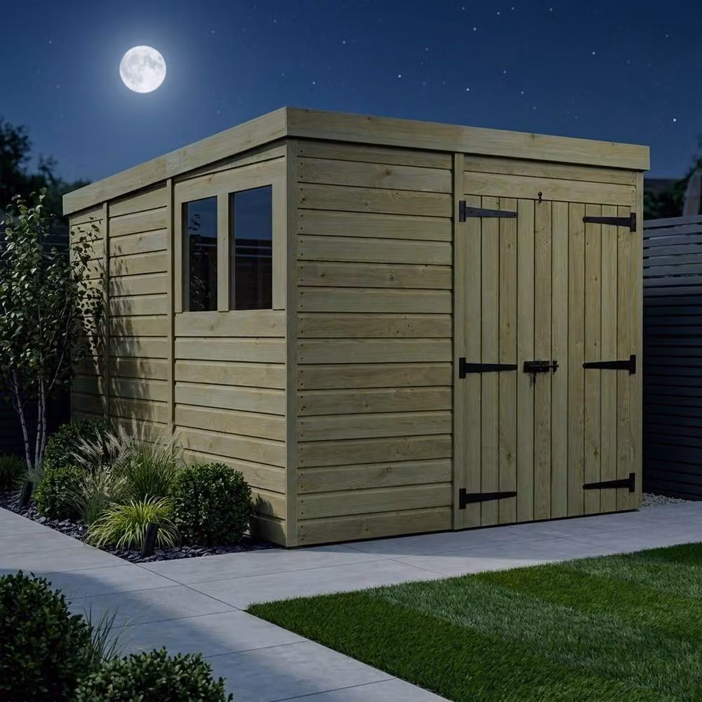 Buttercup Farm Brown Timber Pent Garden Shed with Double Doors and Windows – 3