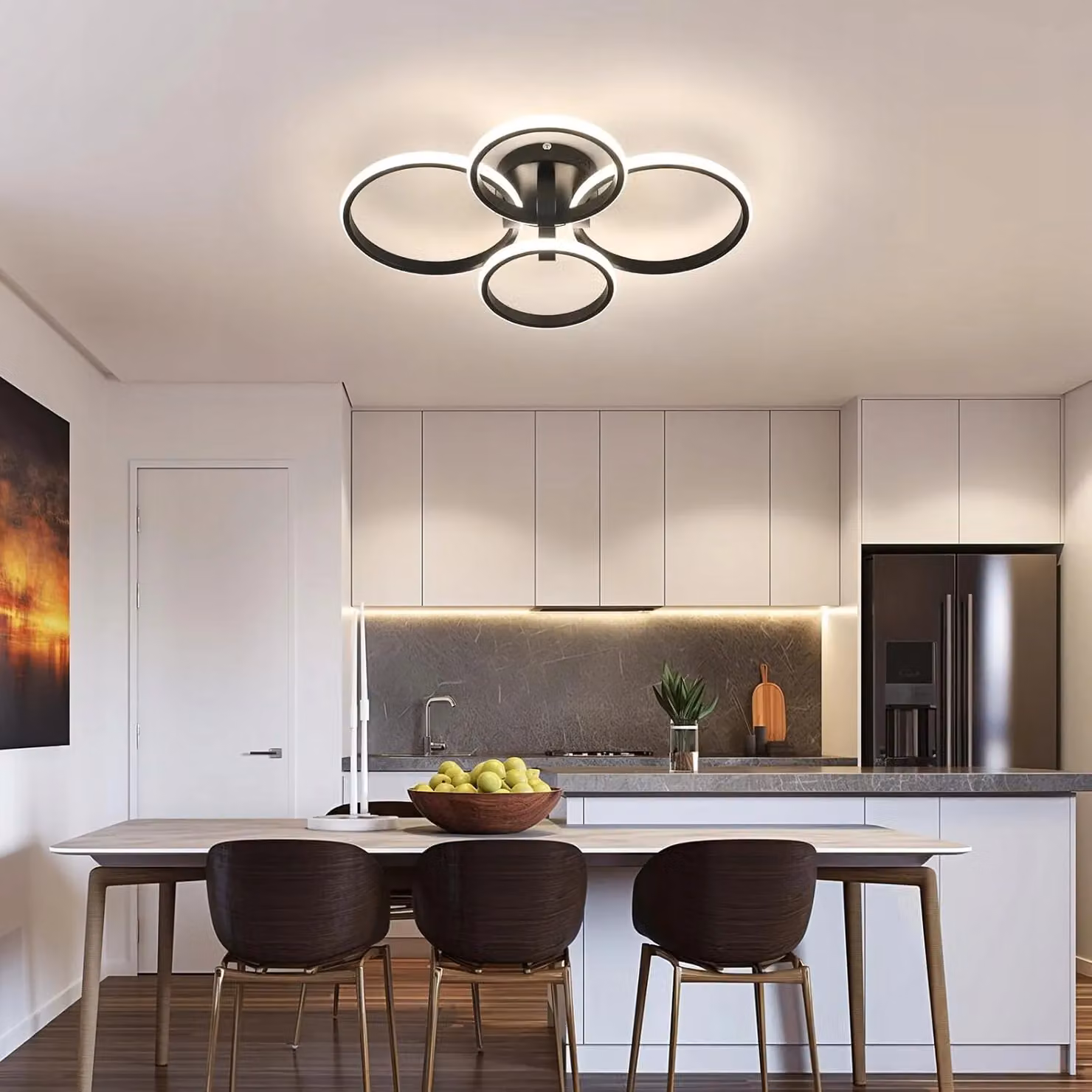 COMELY Dimmable LED Ceiling Light with 4 Ring Design in Black, 48 W – 2