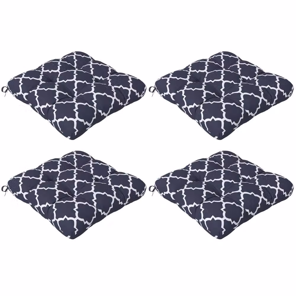 OUTSUNNY Set of 4 Blue Moroccan Square Outdoor Seat Cushions with Ties and Water Repellent Fabric – 2