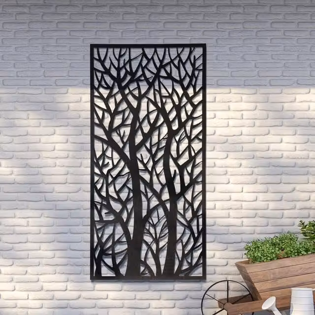 MirrorOutlet Amarelle Large Metal Tree Design Garden Screen, Black, H 180 cm x W 90 cm