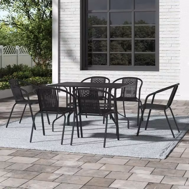 Breeins Black Matt Metal Garden Table and Six Chairs Set