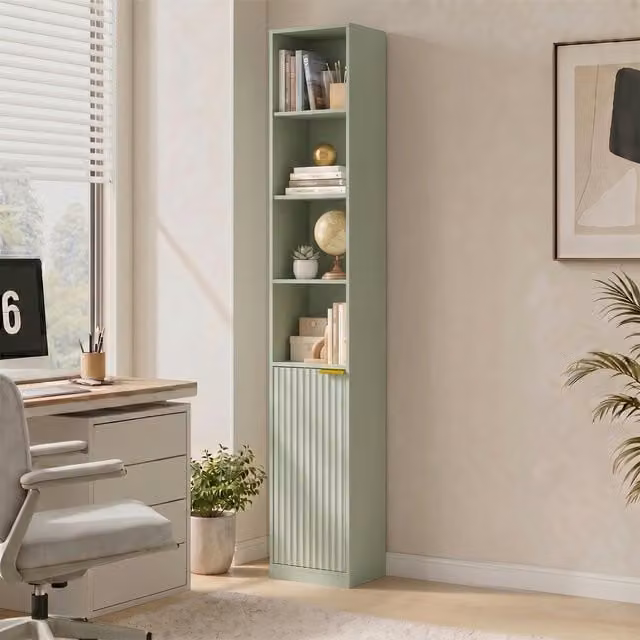 HOMCOM 6-Tier Corner Bookcase with Adjustable Shelves in Oak Wood Effect and Green