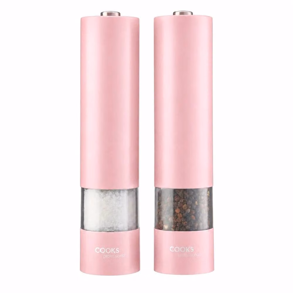 Cooks Professional Electric Salt and Pepper Mill Set, Stainless Steel Automatic Grinders in Pink – 3