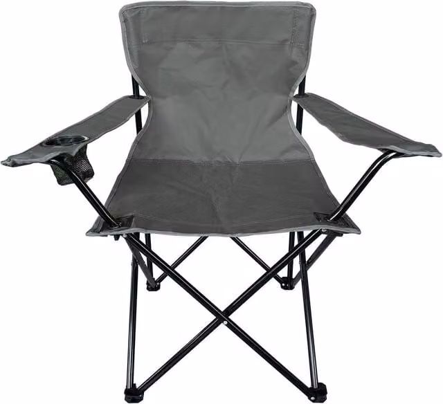 OHS Adults Foldable Camping Chair with Armrests and Cup Holders in Anthracite Grey