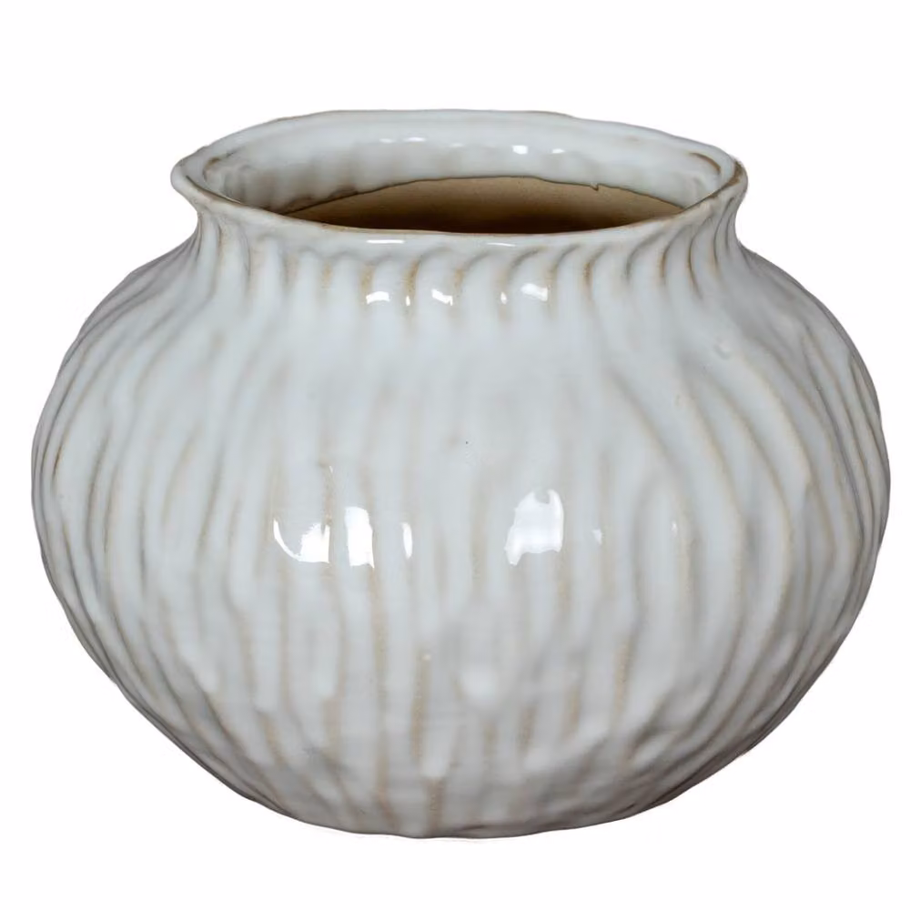 Wyld Haus Windmere White Textured Ceramic Tabletop Vase, H 18.0 cm x W 13.0 cm x D 1.0 cm – 2