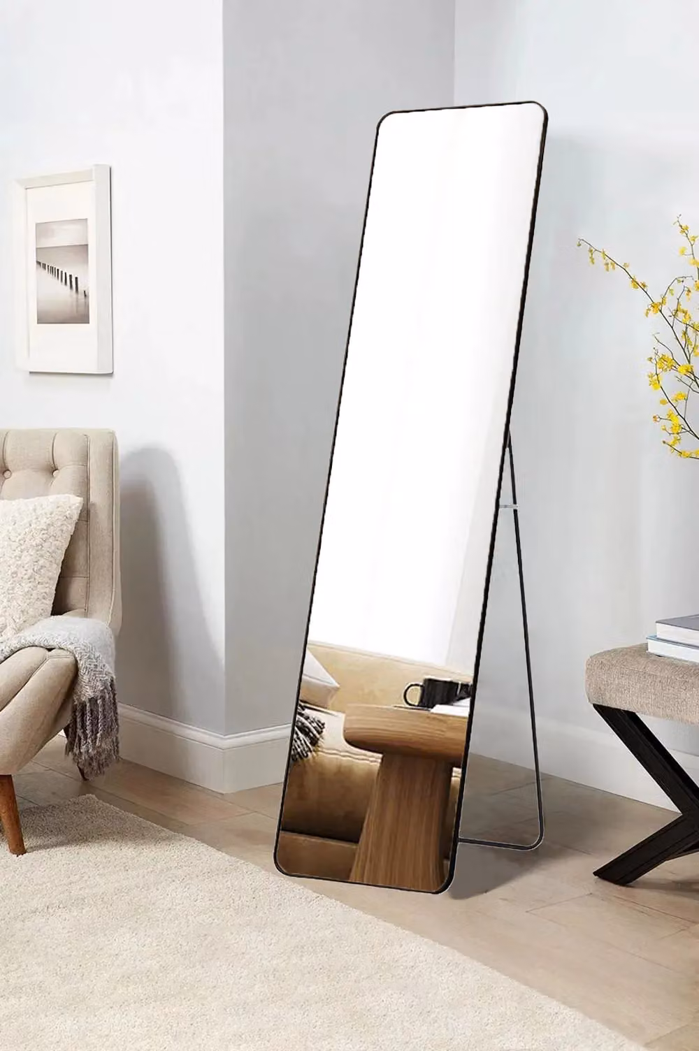 Living and Home Black Rectangular Full-Length Floor Mirror, Wall-mounted, W: 47 cm, H: 157 cm – 2