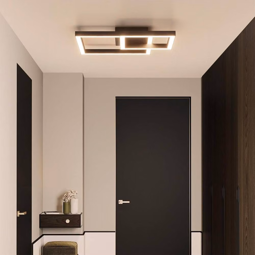 Goeco Modern Square LED Ceiling Light, 35W, Aluminium, Black, 3000K Warm White – 4