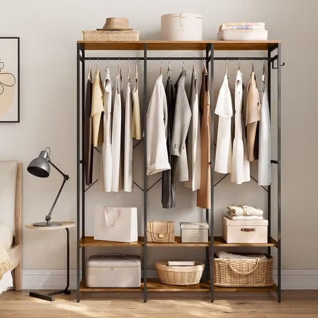 SONGMICS Portable Clothes Wardrobe in Bronze and Brown, H 180 x W 141 x D 40 cm