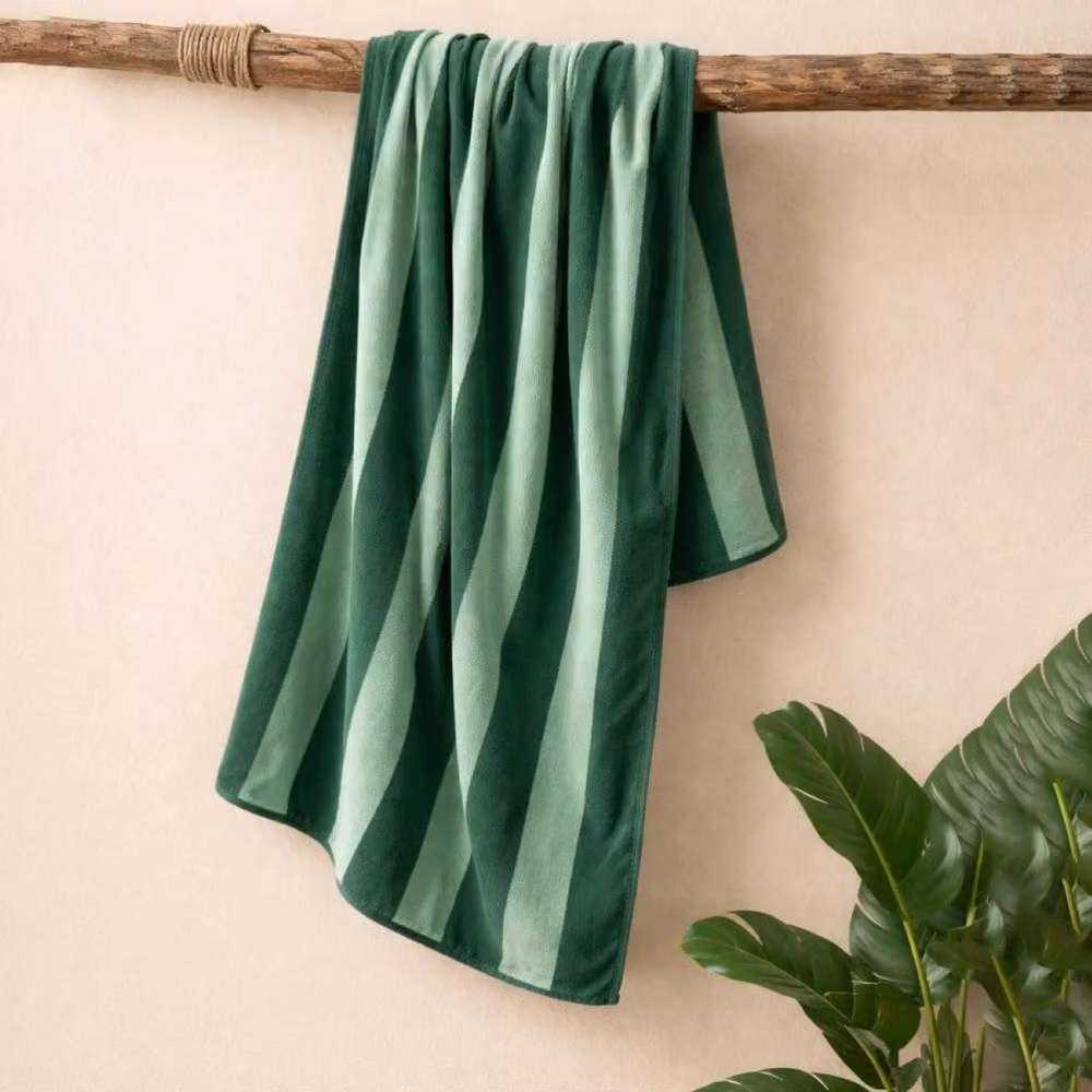 Misona Large Organic Cotton Striped Beach Towel in Green, W/D/H: 90 x 180 cm – 2