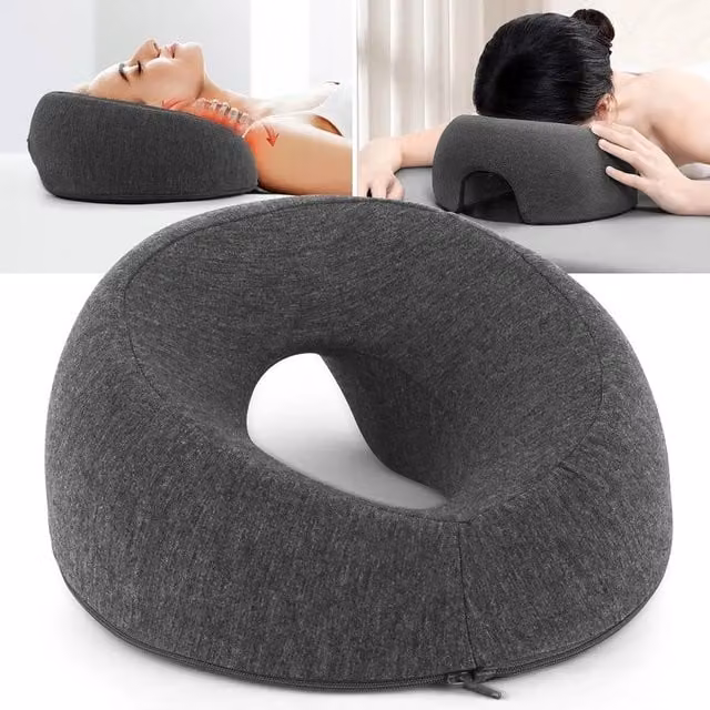 NESTLUNE Memory Foam Massage Table Headrest Pillow in Dark Grey with Removable U-Shaped Oval Cover – 1