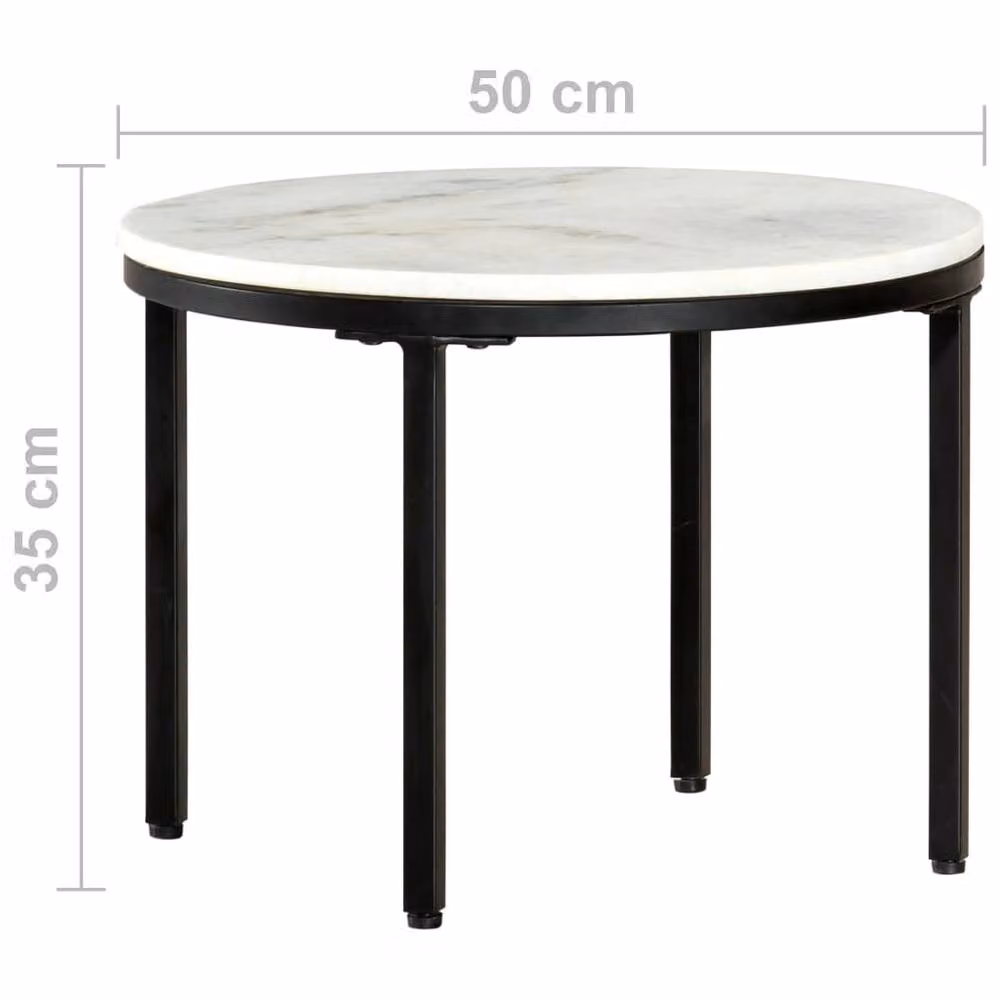 Berkfield Home Round Real Solid Marble Coffee Table in White and Black, Diameter: 50 cm – 3