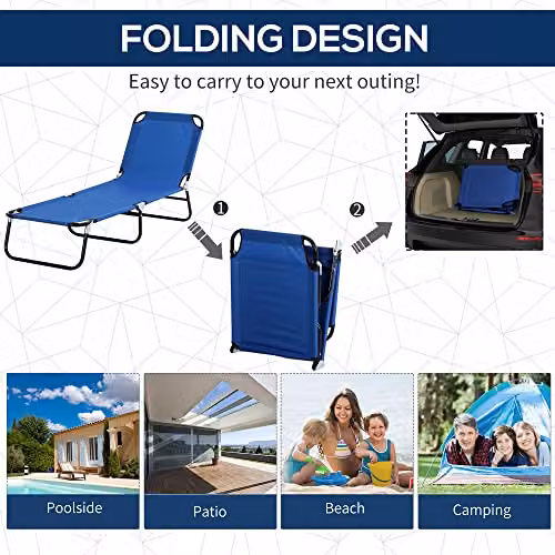 Outsunny Folding Sun Lounger with Canopy in Blue – 4
