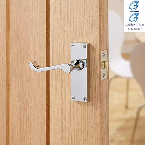 Golden Grace Scroll Latch Door Handles Pack, Polished Chrome, W: 12.0 cm, H: 4.0 cm – 2