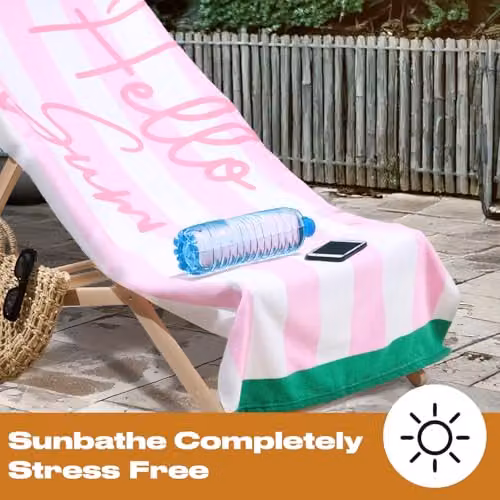 OHS Hello Summer Striped Microfibre Beach Towel, Pink, W/H: 71 x 152 cm – 3