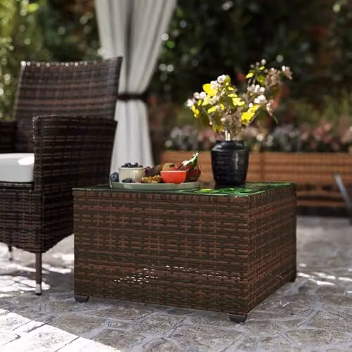 Outsunny Brown Rattan Outdoor Coffee Table with Glass Top, W/D/H: 62 x 62 x 38 cm – 6