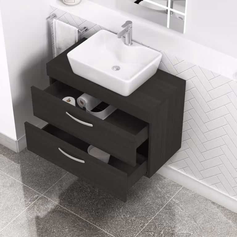 Royal Bathrooms Hale Black Wall Hung 800mm 2 Drawer Vanity Unit with Cube Countertop Basin