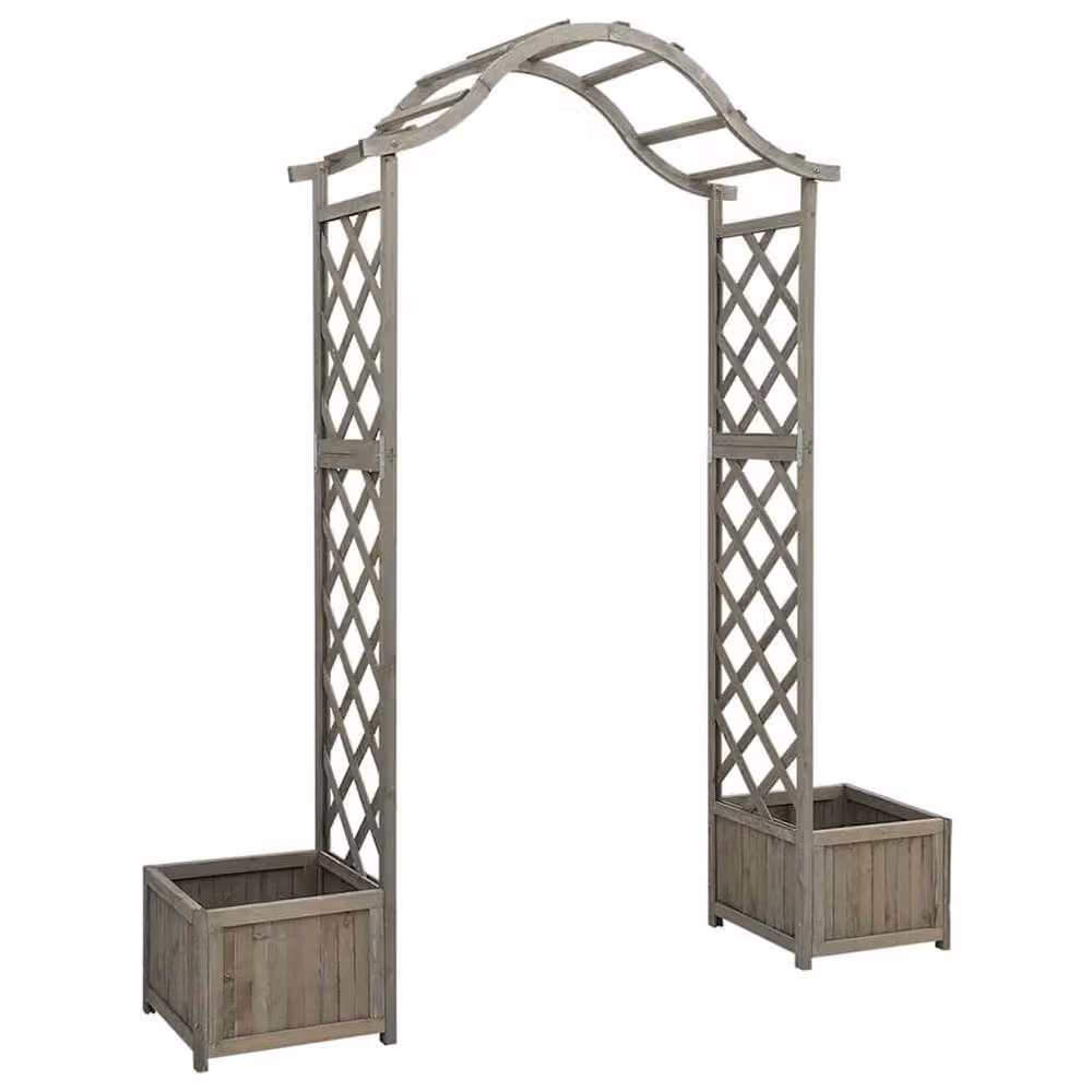 Berkfield Home Beautiful Garden Pergola with Planter in Grey Solid Firwood, W/D/H: 204 x 175 x 40 cm – 2
