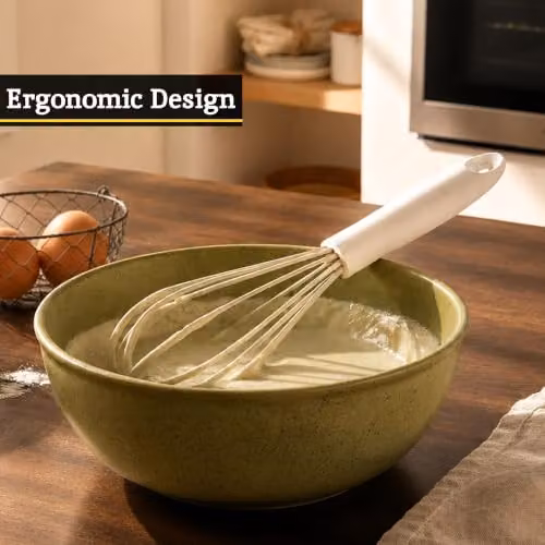 Premier Housewares Natural Stone Silicone Whisk in Beige and White, Heat Resistant and Non-Scratch with Hanging Loop – 3