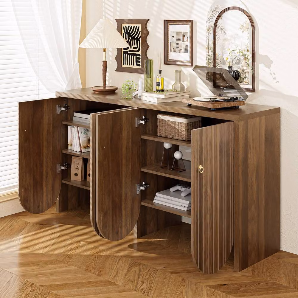 BTM Walnut Sideboard in Brown with 4 Doors and Adjustable Shelves, W/D/H: 147 x 40 x 80 cm – 2