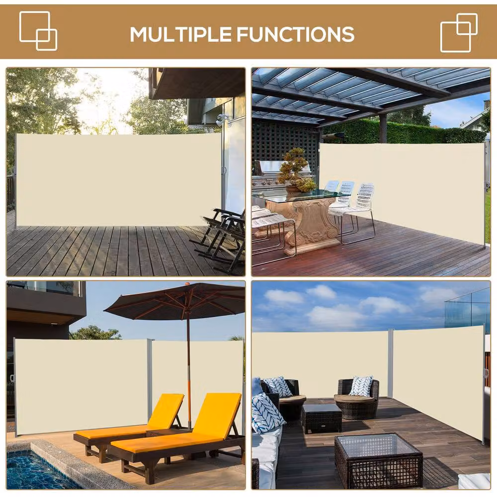 Outsunny Retractable Side Awning Privacy Screen, Beige, W: 300 cm, H: 200 cm – 4