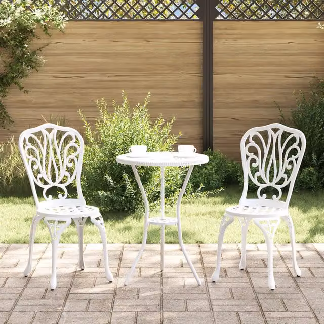 Berkfield Home 3-Piece Round Garden Bistro Set in White Powder Coated Aluminium