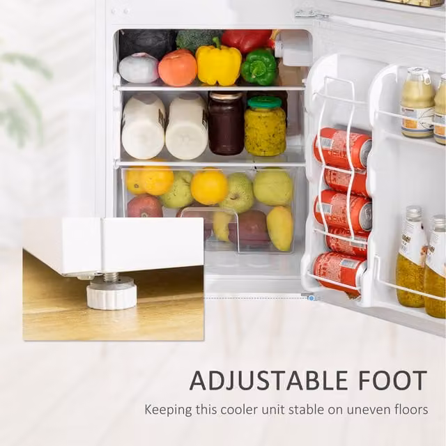 HOMCOM 88L Under Counter Fridge Freezer with 5-Setting Thermostat and LED Interior Light, White