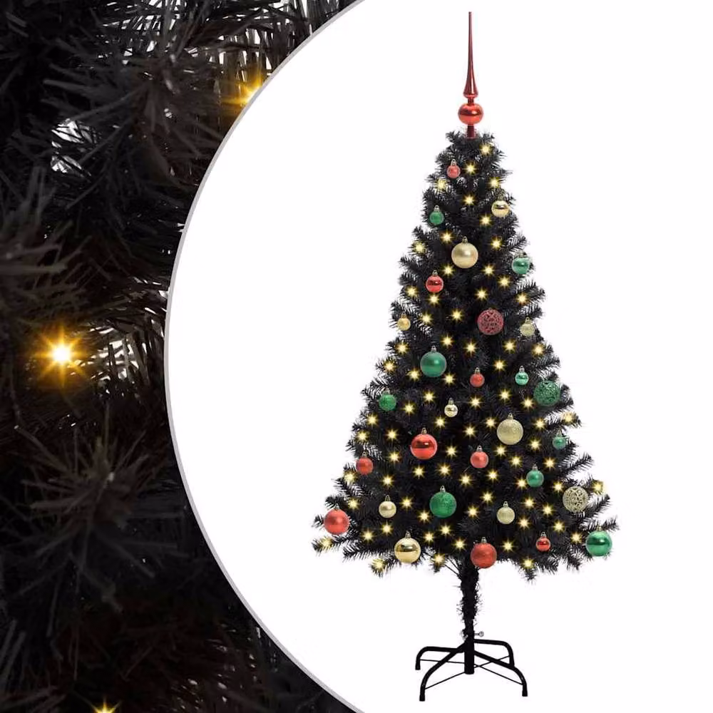 Berkfield Home Black PVC Christmas Tree with 150 LEDs and Stand, Height: 150 cm – 2